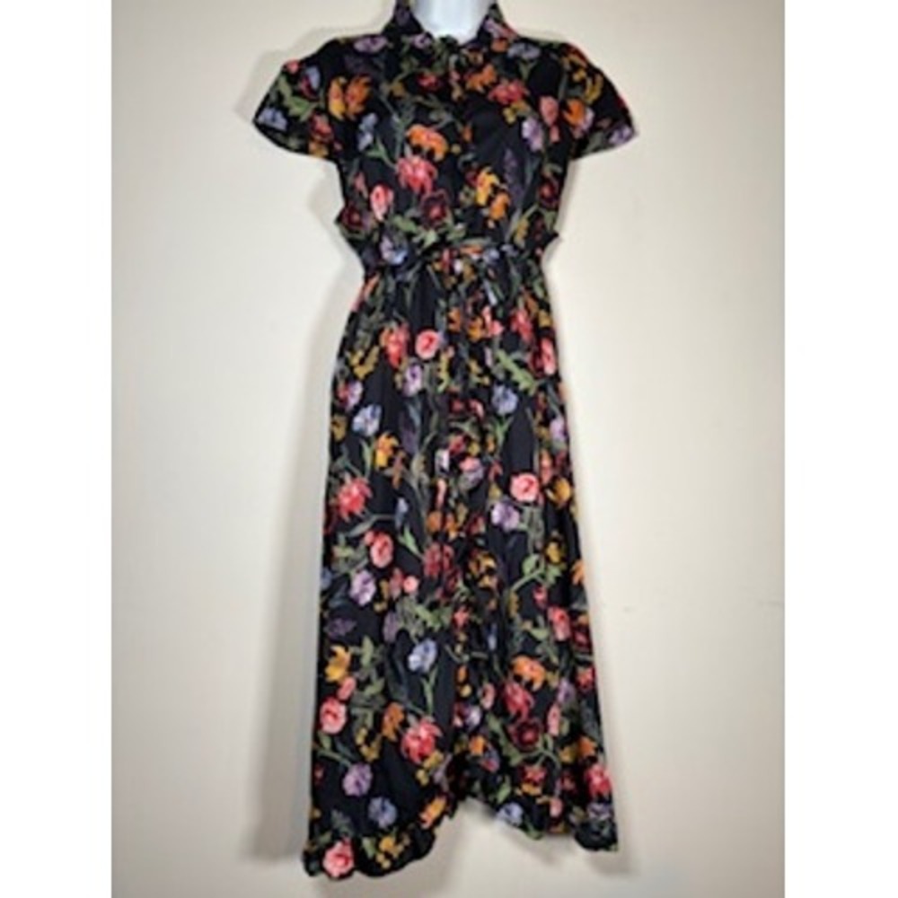 Who What Wear Midi Dress Black Floral Ruffle Button Front Cottagecore Garden XXL